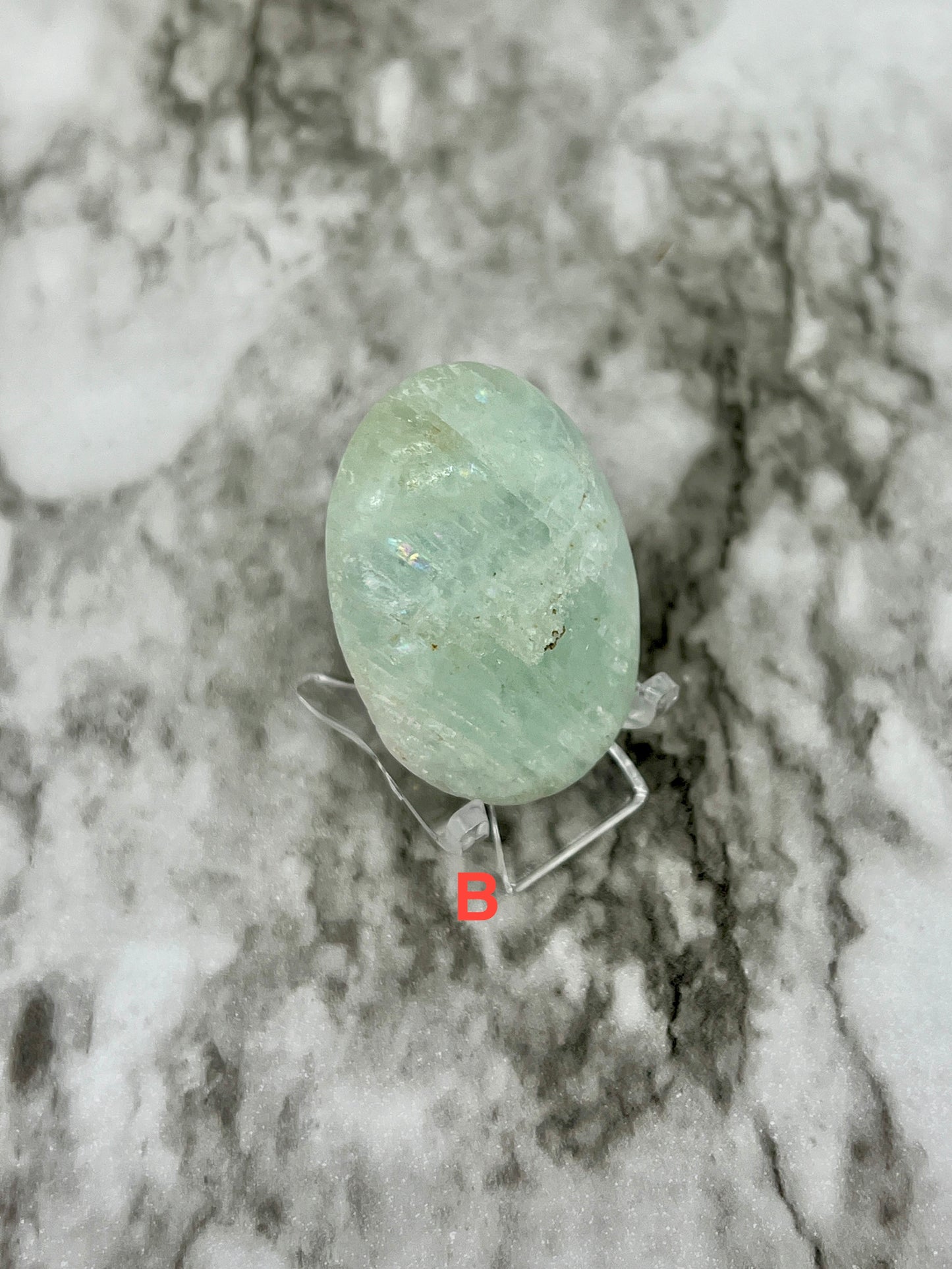 Aquamarine Palm Stone π Rainbow Inclusions