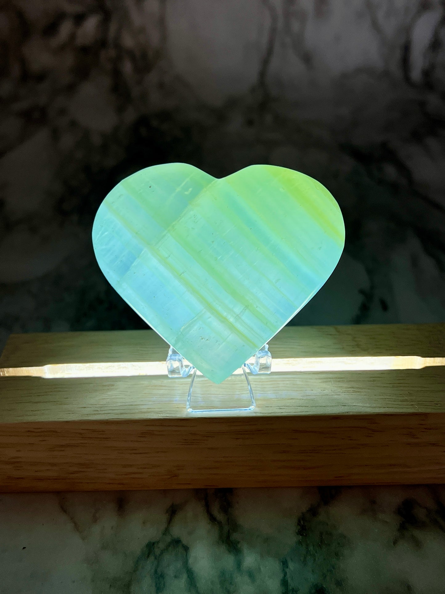 Pistachio Calcite Transparent Heart π Rainbow Inclusions