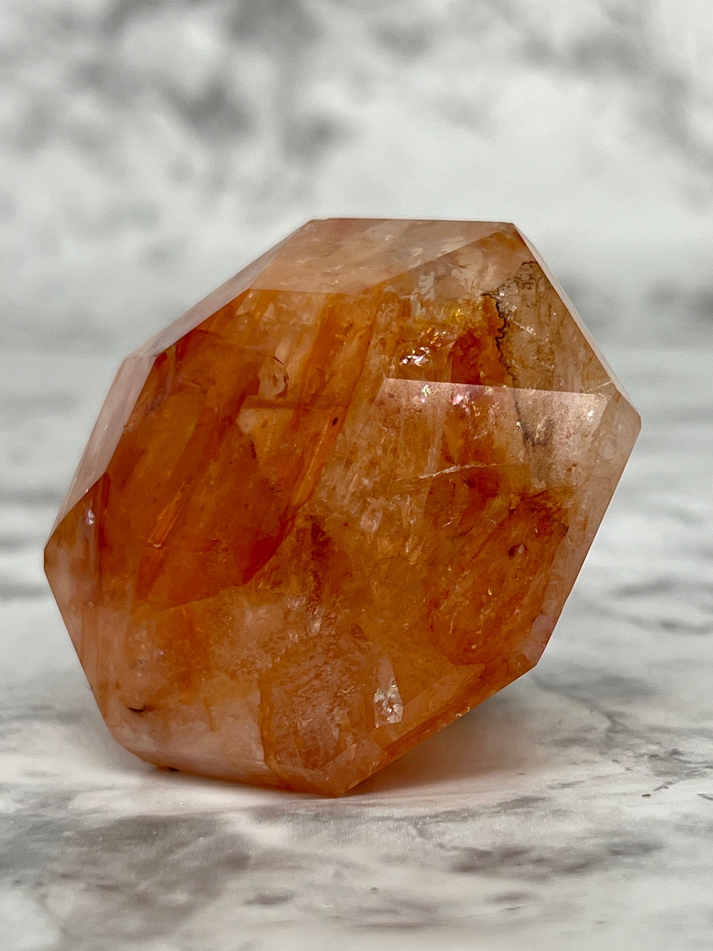 Fire Quartz Diamond Carving π Rainbow Inclusions