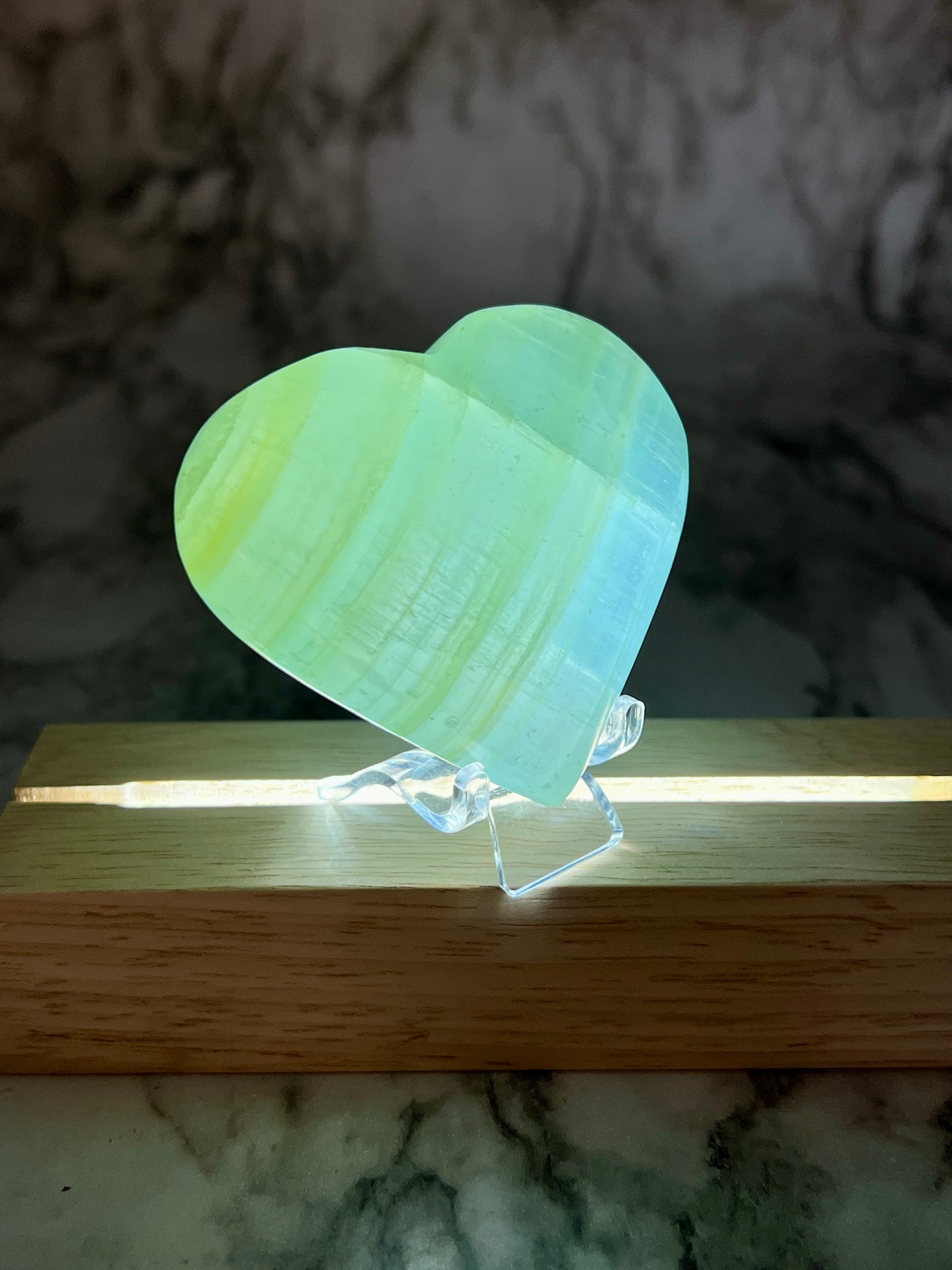 Pistachio Calcite Transparent Heart π Rainbow Inclusions