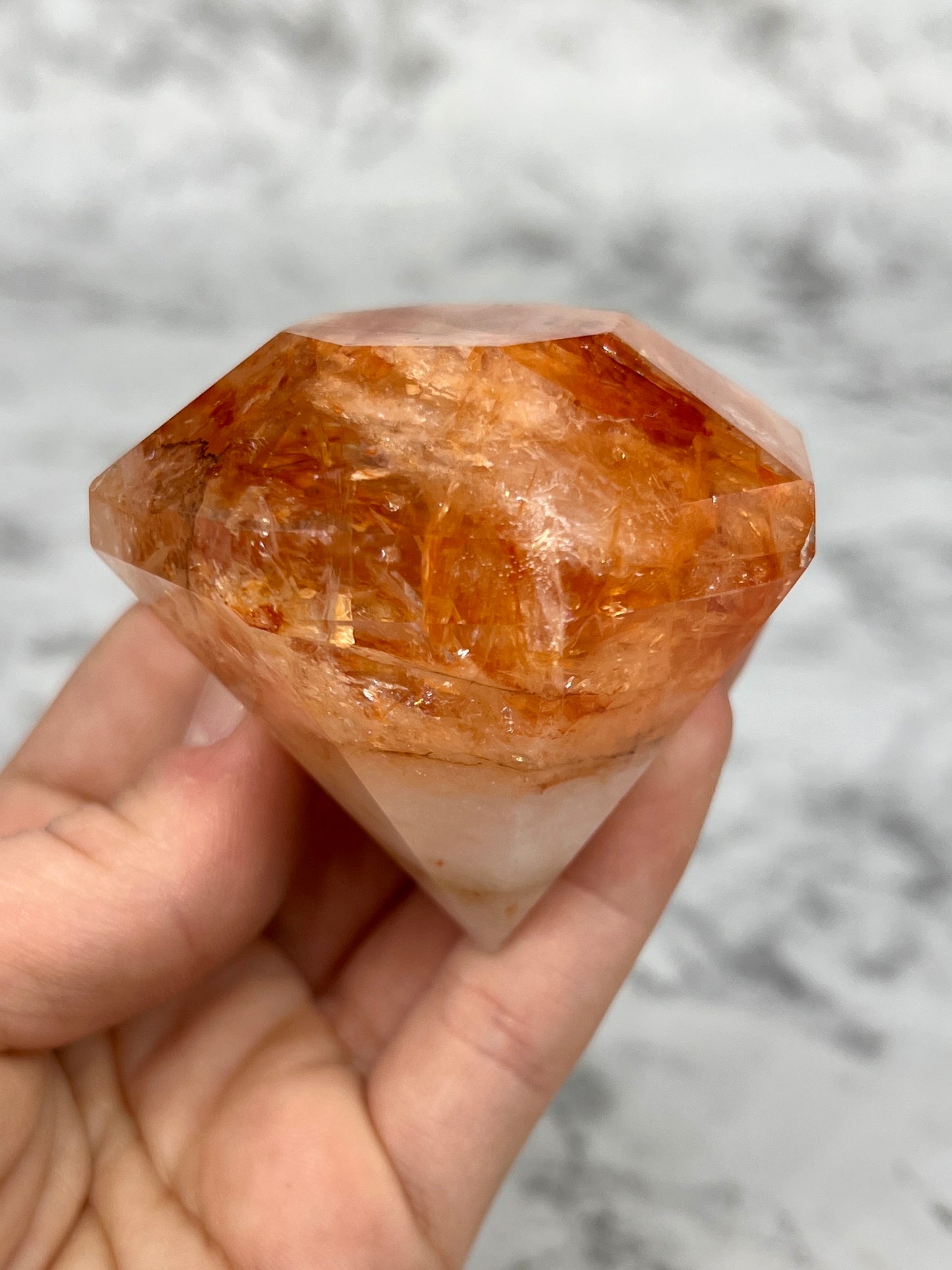 Fire Quartz Diamond Carving π Rainbow Inclusions