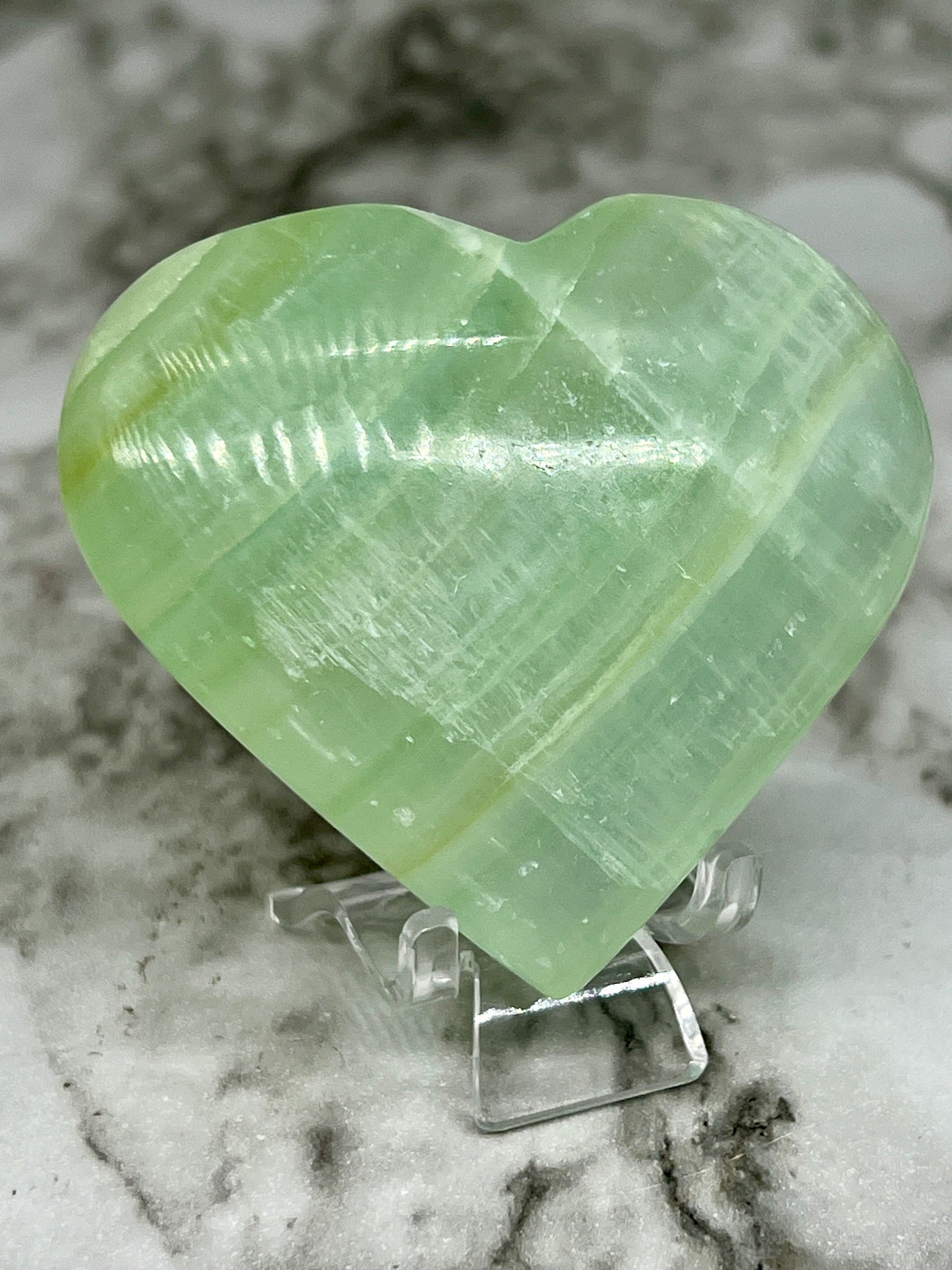 Pistachio Calcite Transparent Heart π Rainbow Inclusions