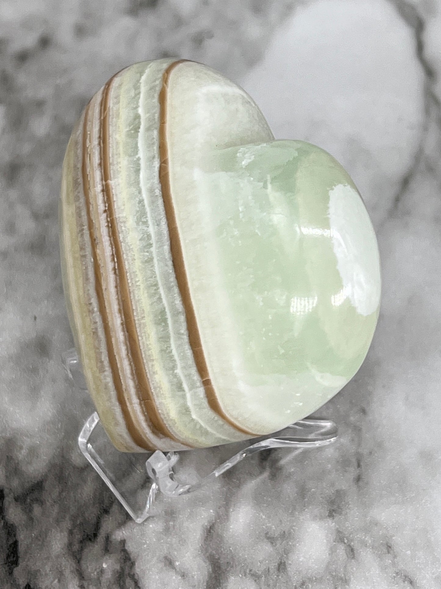 Banded Pistachio Calcite Heart π Rainbow Inclusions