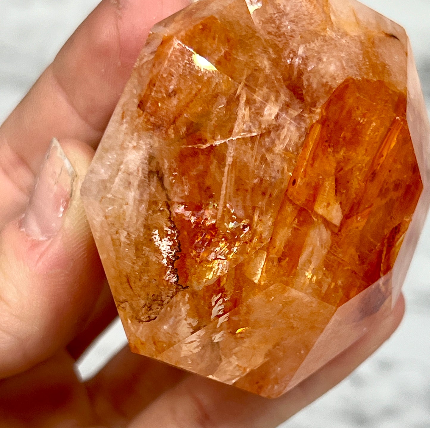 Fire Quartz Diamond Carving π Rainbow Inclusions