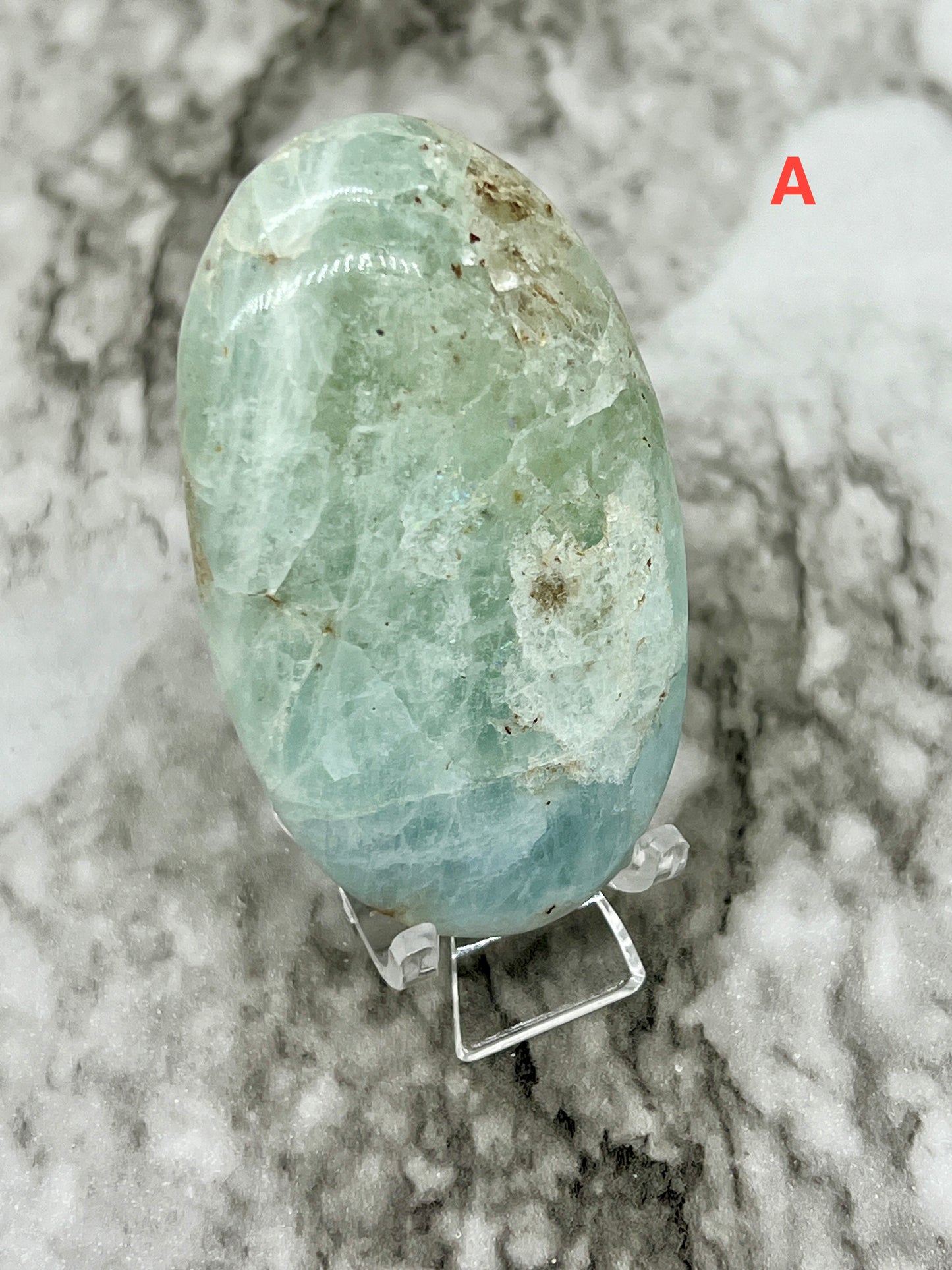 Aquamarine Palm Stone π Rainbow Inclusions
