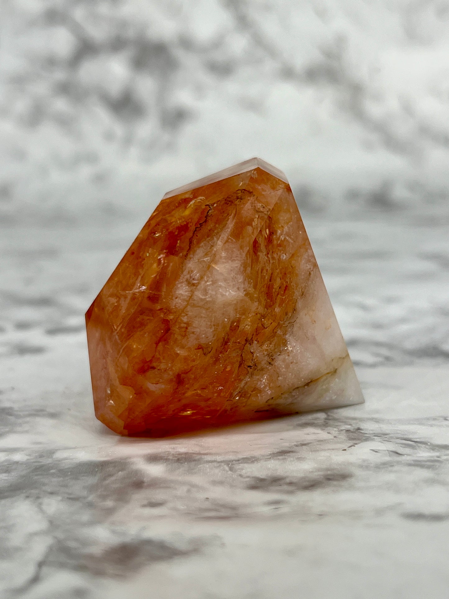 Fire Quartz Diamond Carving π Rainbow Inclusions