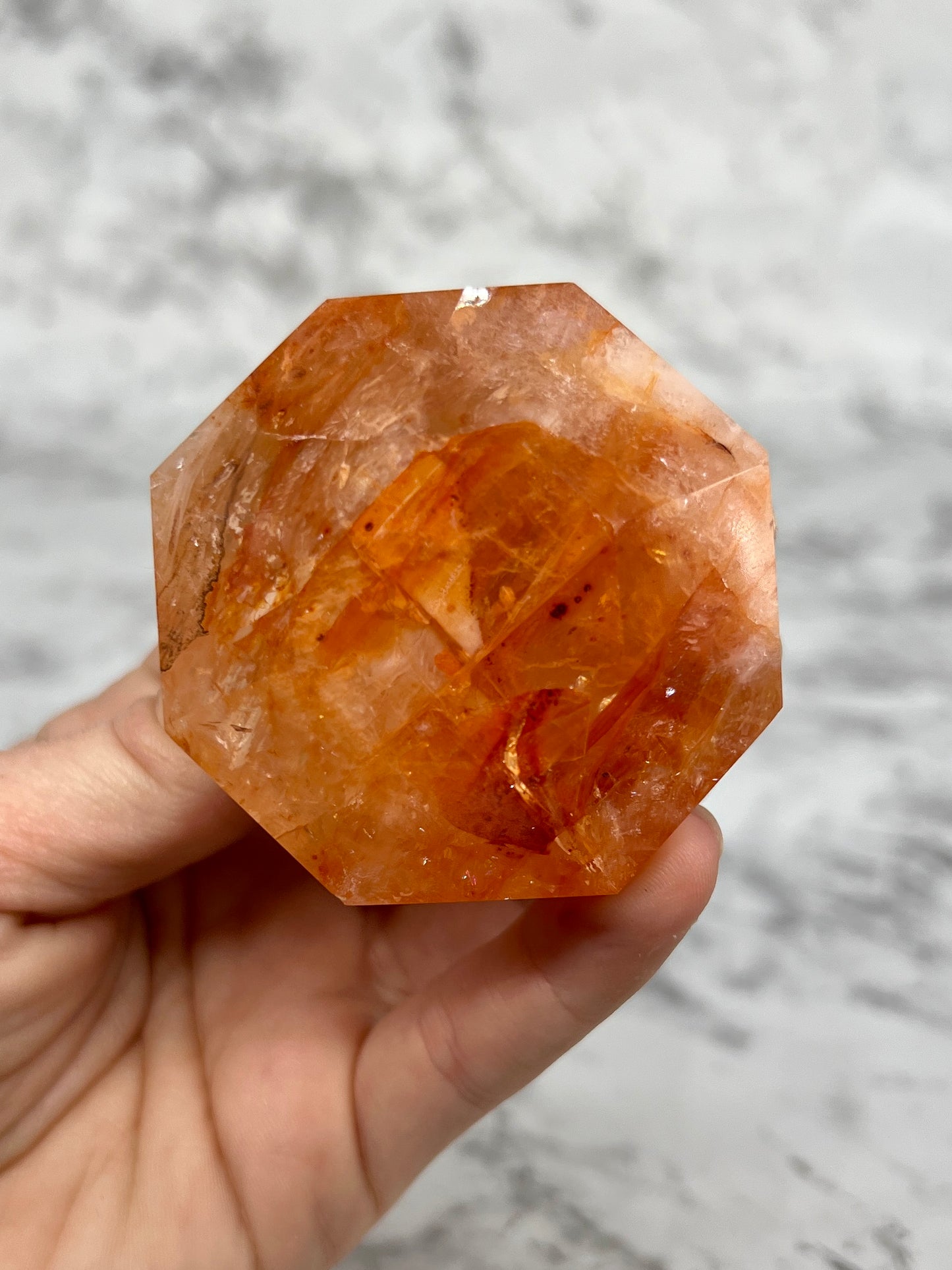 Fire Quartz Diamond Carving π Rainbow Inclusions