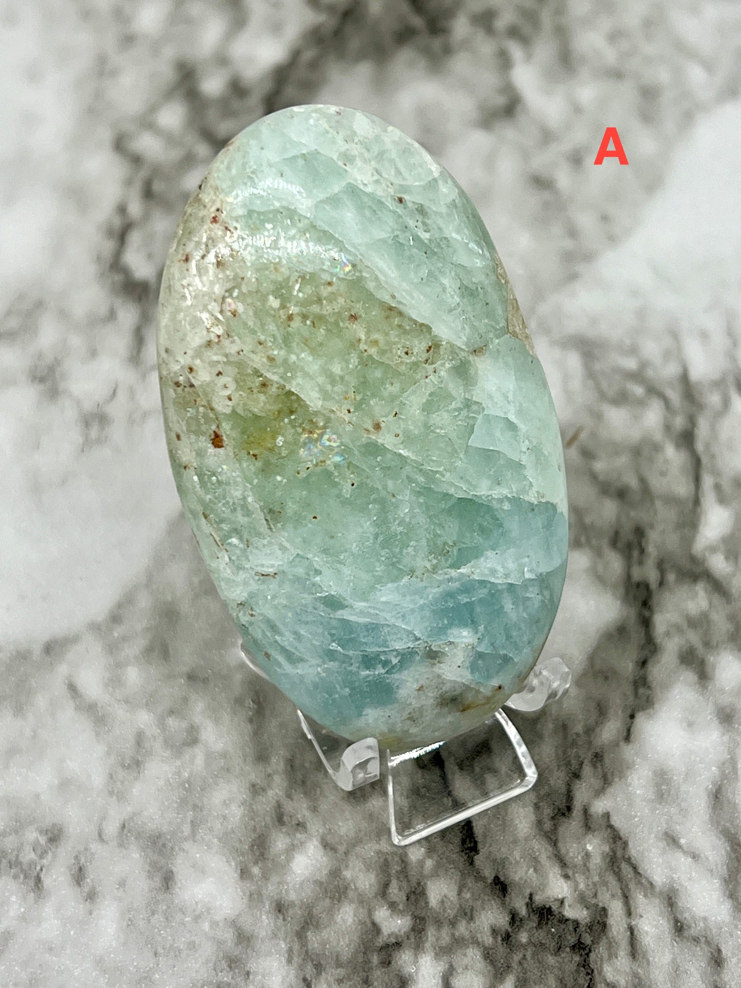 Aquamarine Palm Stone π Rainbow Inclusions