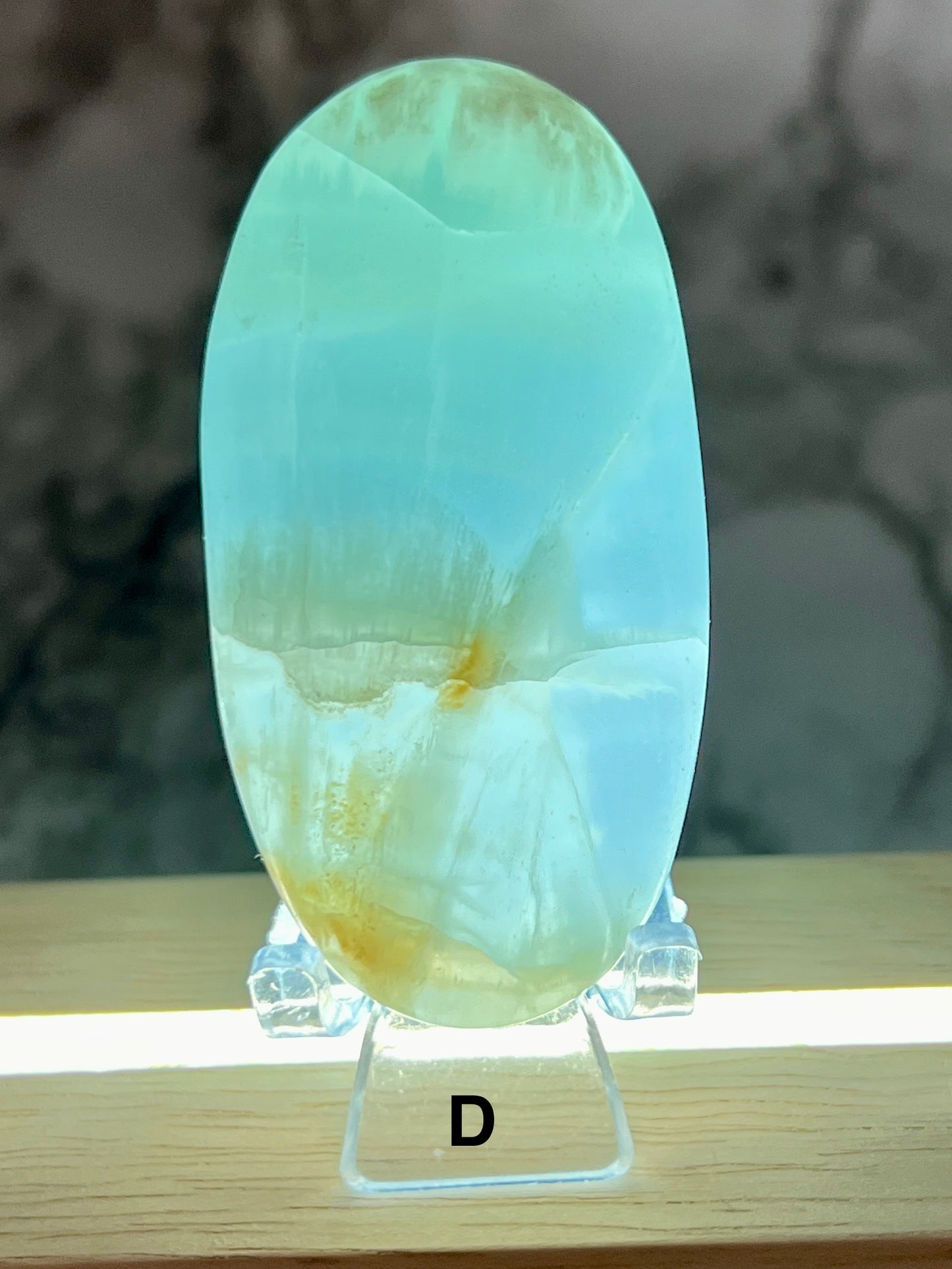 Aqua Caribbean Calcite Transparent Palm π Rainbow Inclusions
