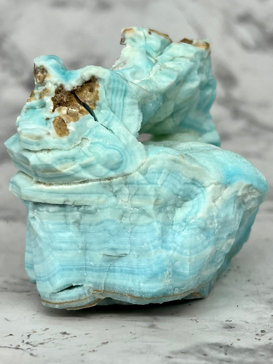Blue Aragonite Specimen with a Druzy Cave