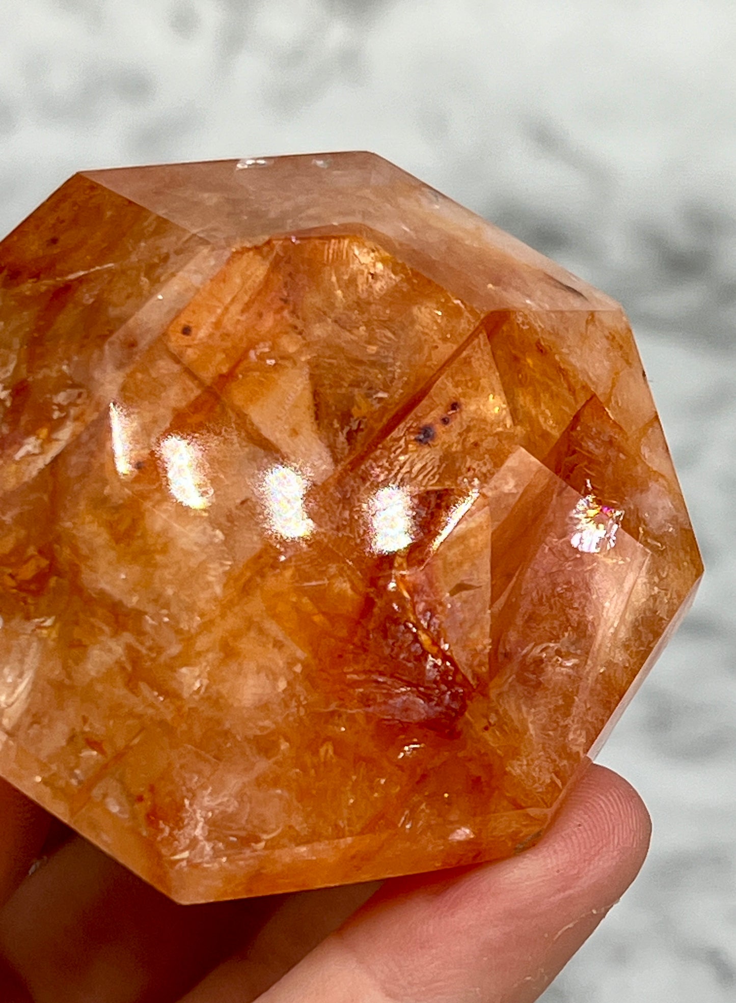 Fire Quartz Diamond Carving π Rainbow Inclusions