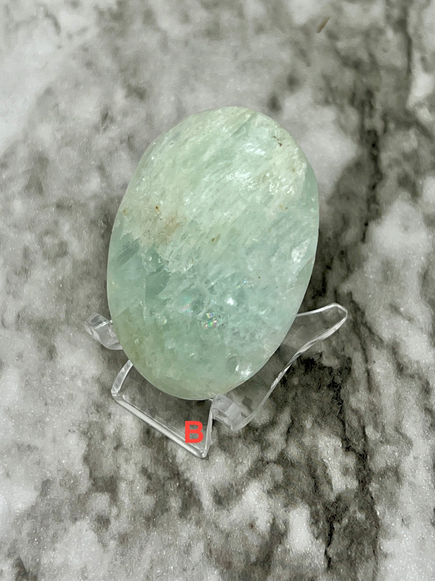 Aquamarine Palm Stone π Rainbow Inclusions