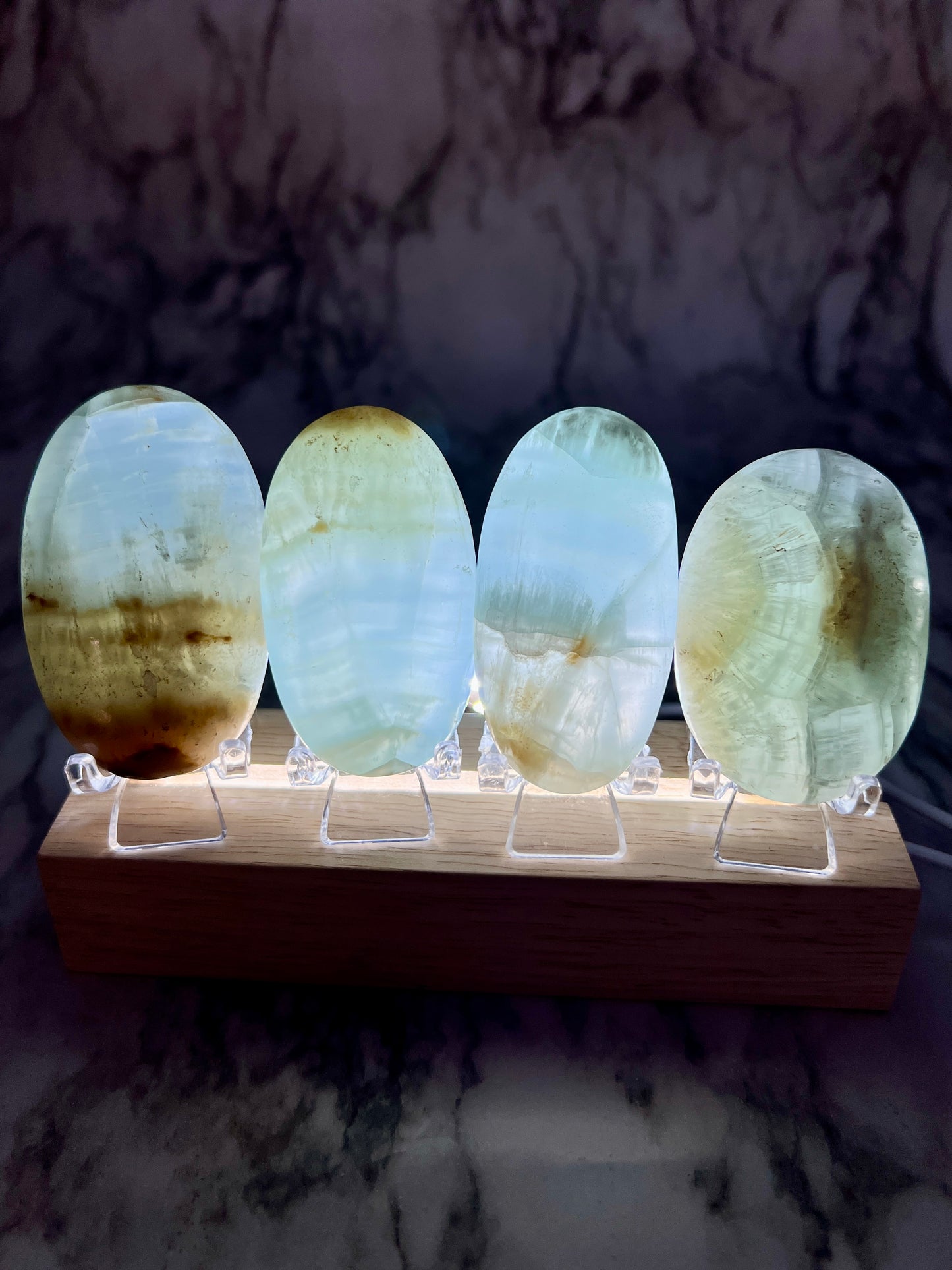 Aqua Caribbean Calcite Transparent Palm π Rainbow Inclusions