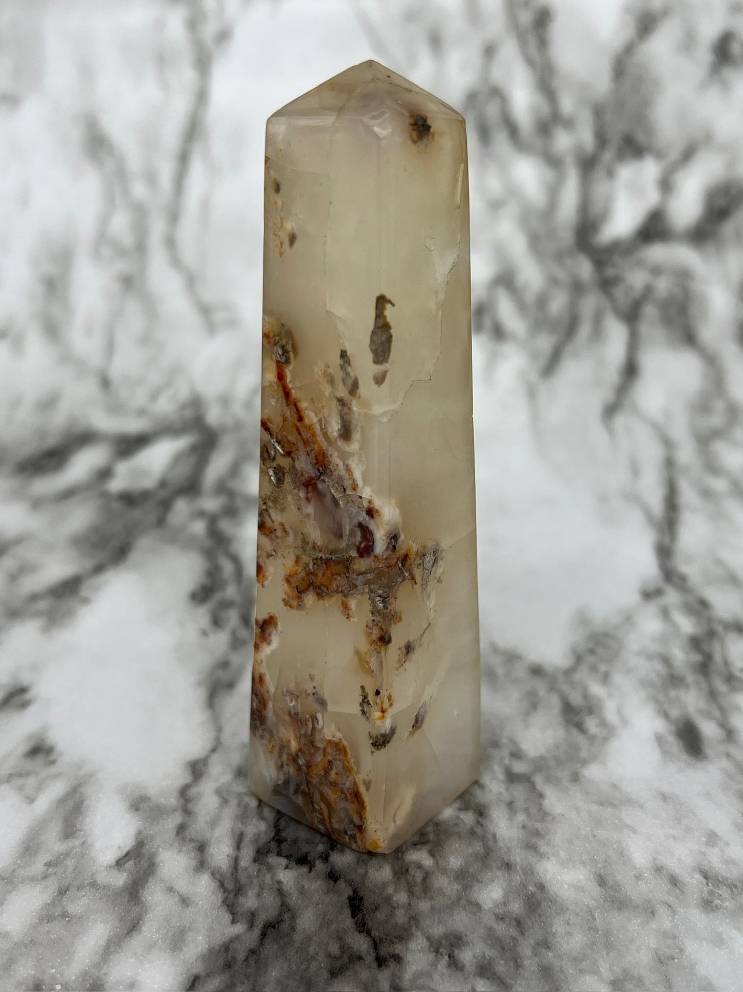 Sakura Plume Agate Tower