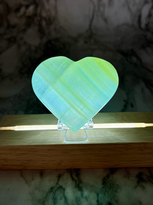 Pistachio Calcite Transparent Heart 🌈 Rainbow Inclusions