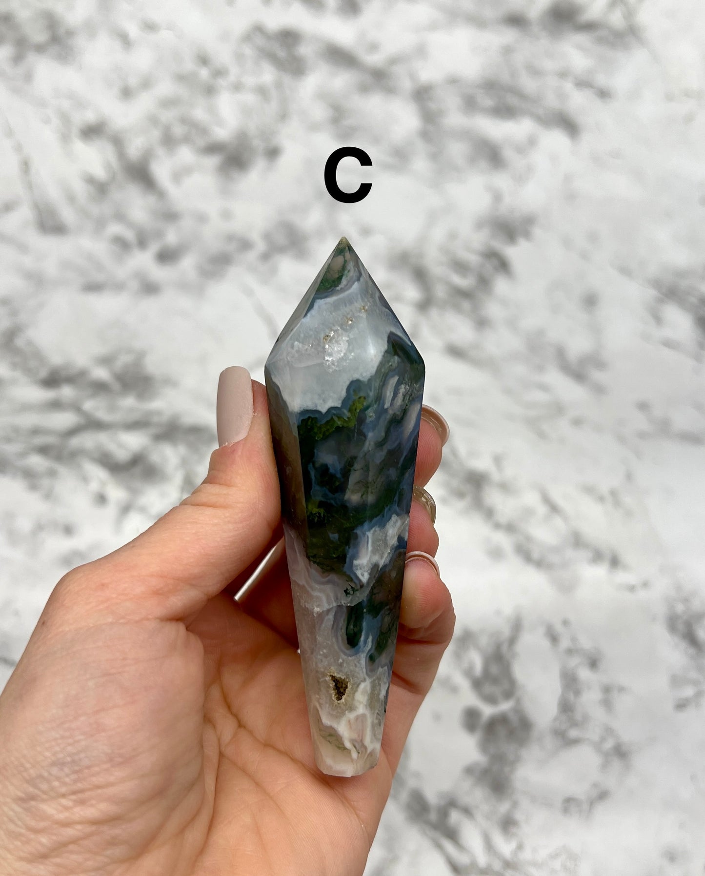 Moss Agate Scepter Carving