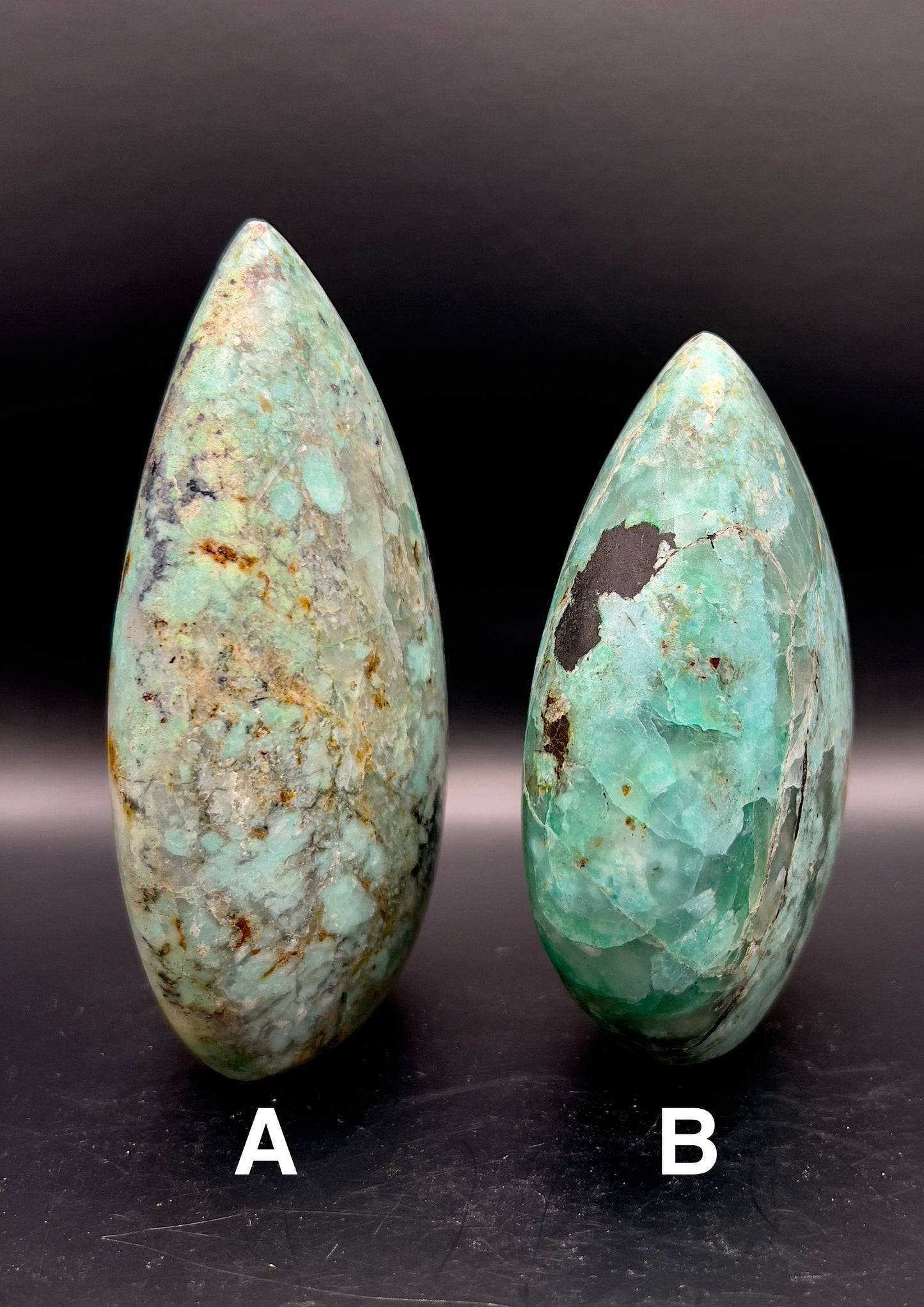 Amazonite & Smokey Quartz Flame Carving / Freeform