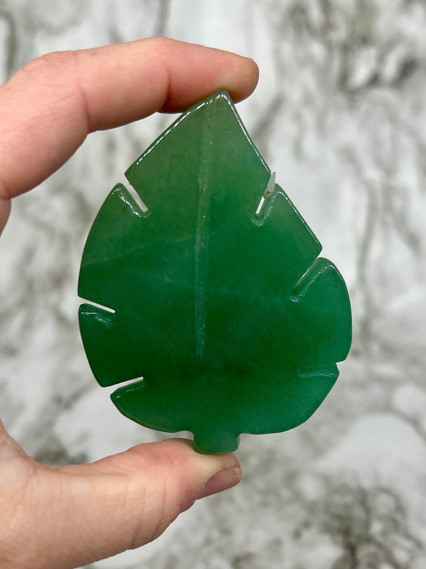 Green Aventurine Monstera Leaf Carving