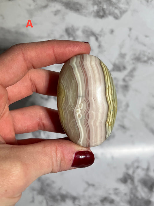 Pink Banded Onyx Palm Stone