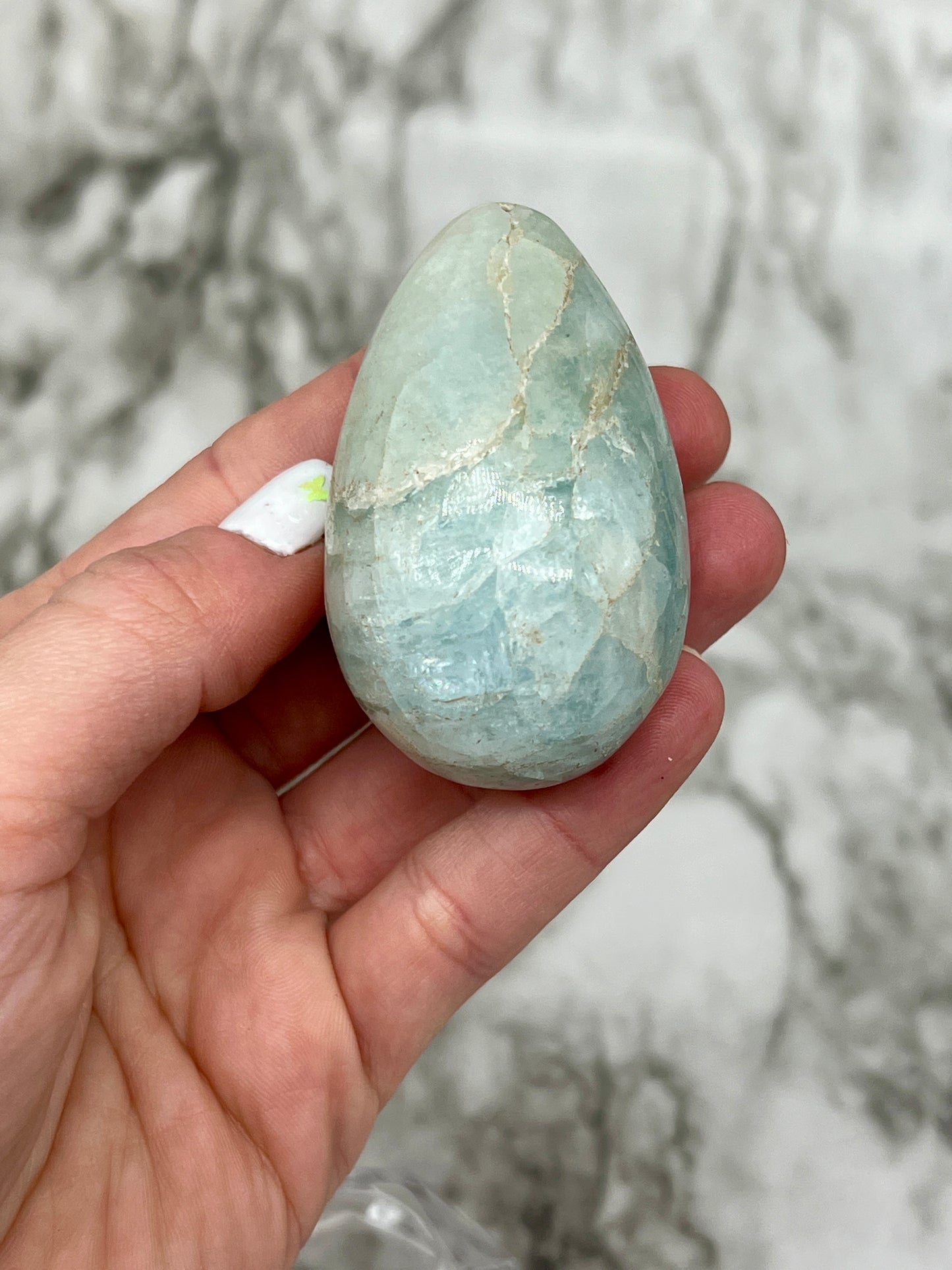 Aquamarine Egg Carving 🌈 Rainbow Inclusions