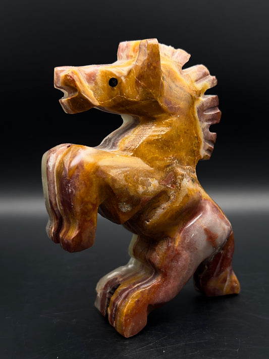 Peach Onyx Horse Carving