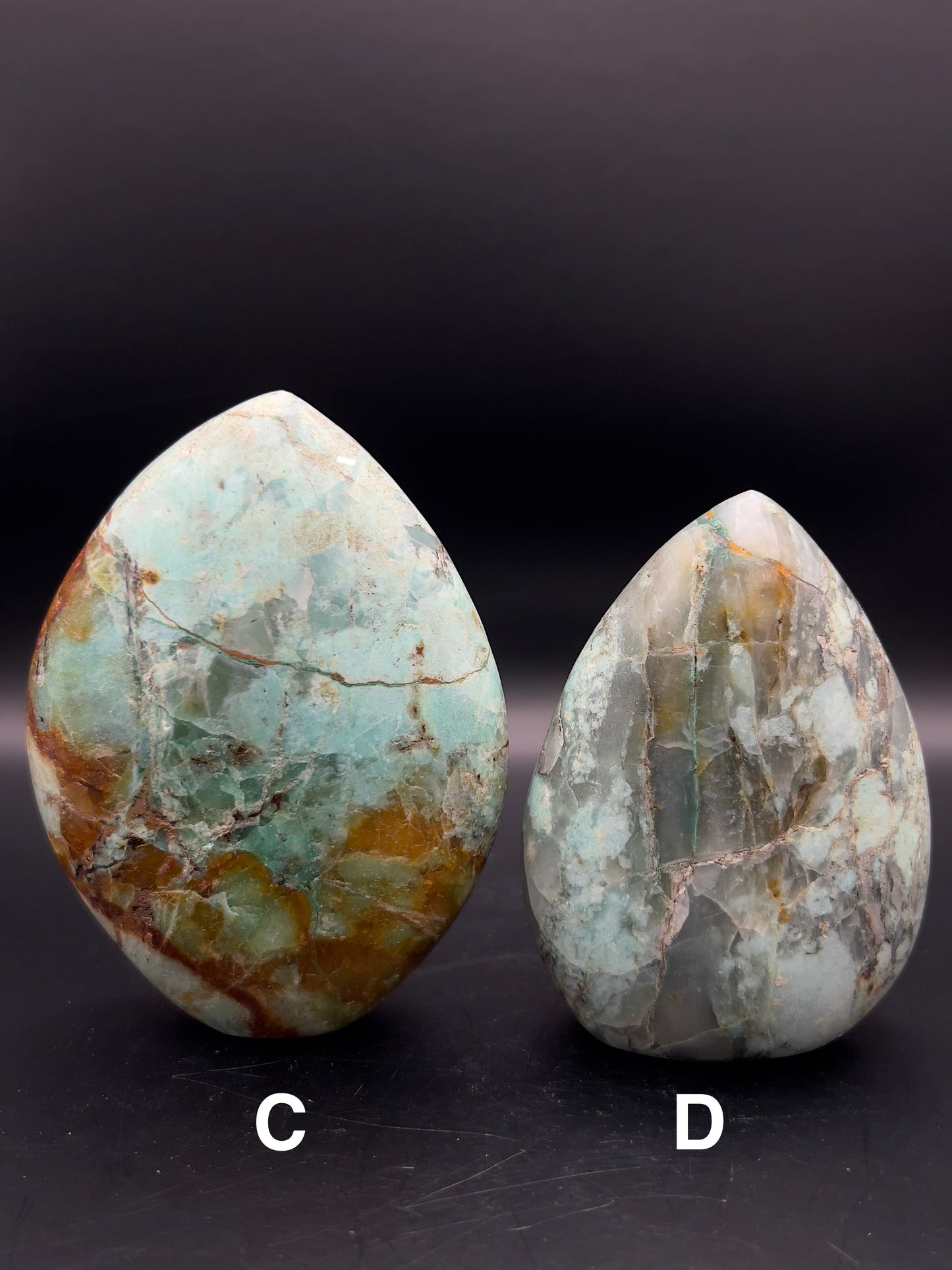 Amazonite & Smokey Quartz Flame Carving / Freeform