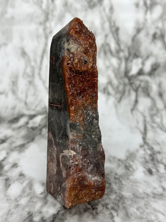 Red Druzy Sphalerite & Quartz Tower