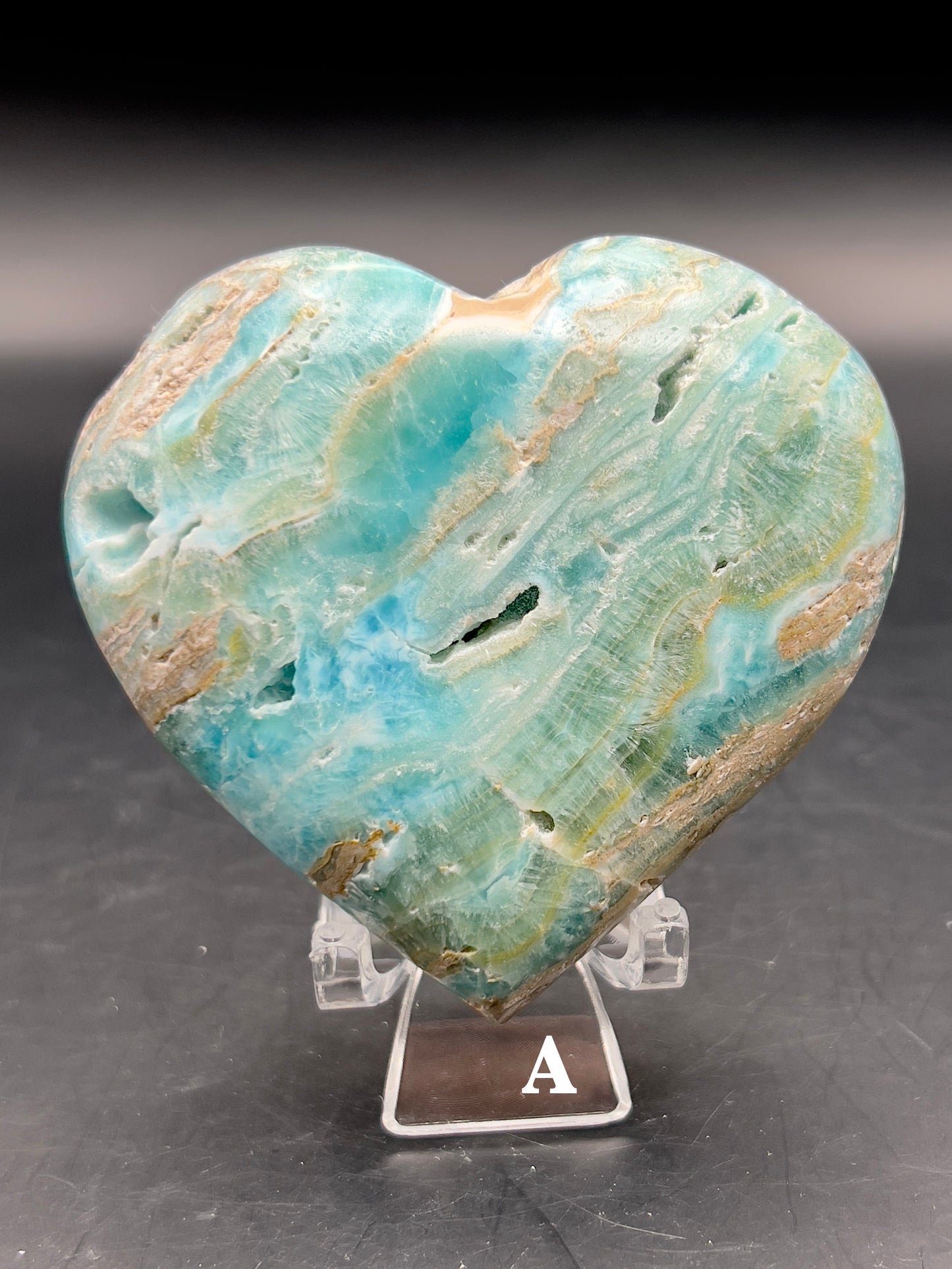High Grade Blue Aragonite and Smithsonite Heart