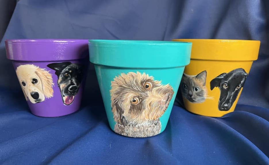 Custom Pet Portrait Hand-Painted Pot