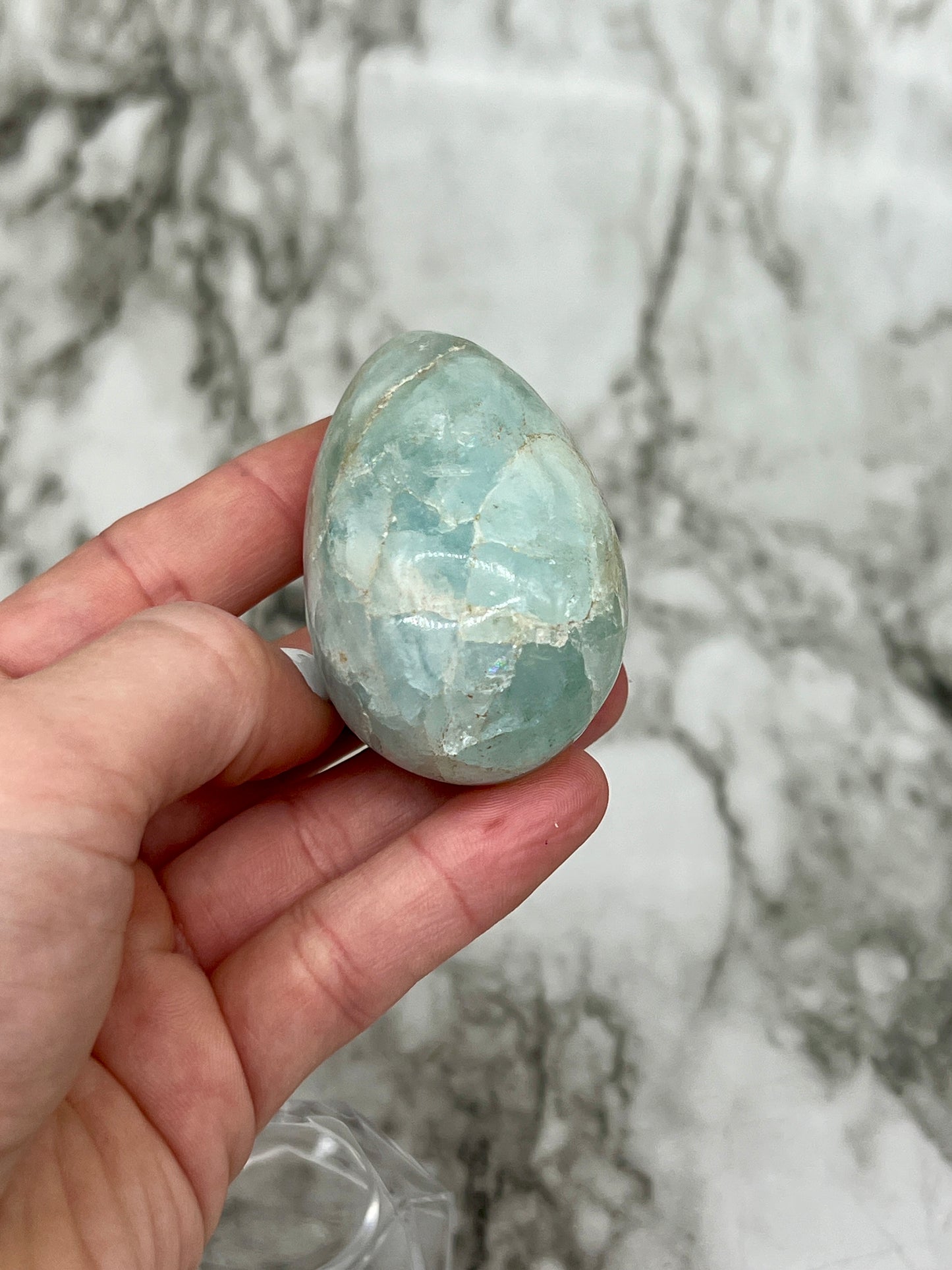 Aquamarine Egg Carving 🌈 Rainbow Inclusions