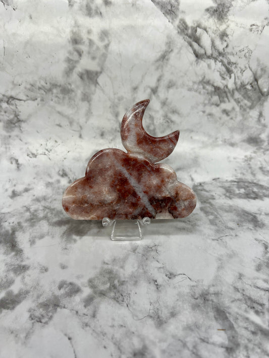 Strawberry Jasper Cloud & Moon Carving