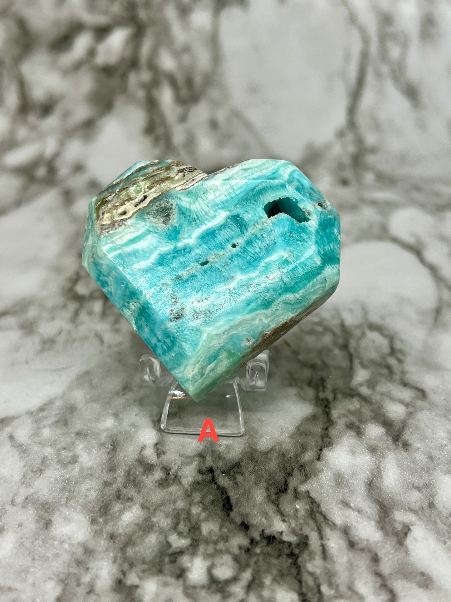 Blue Aragonite & Smithsonite Faceted Heart