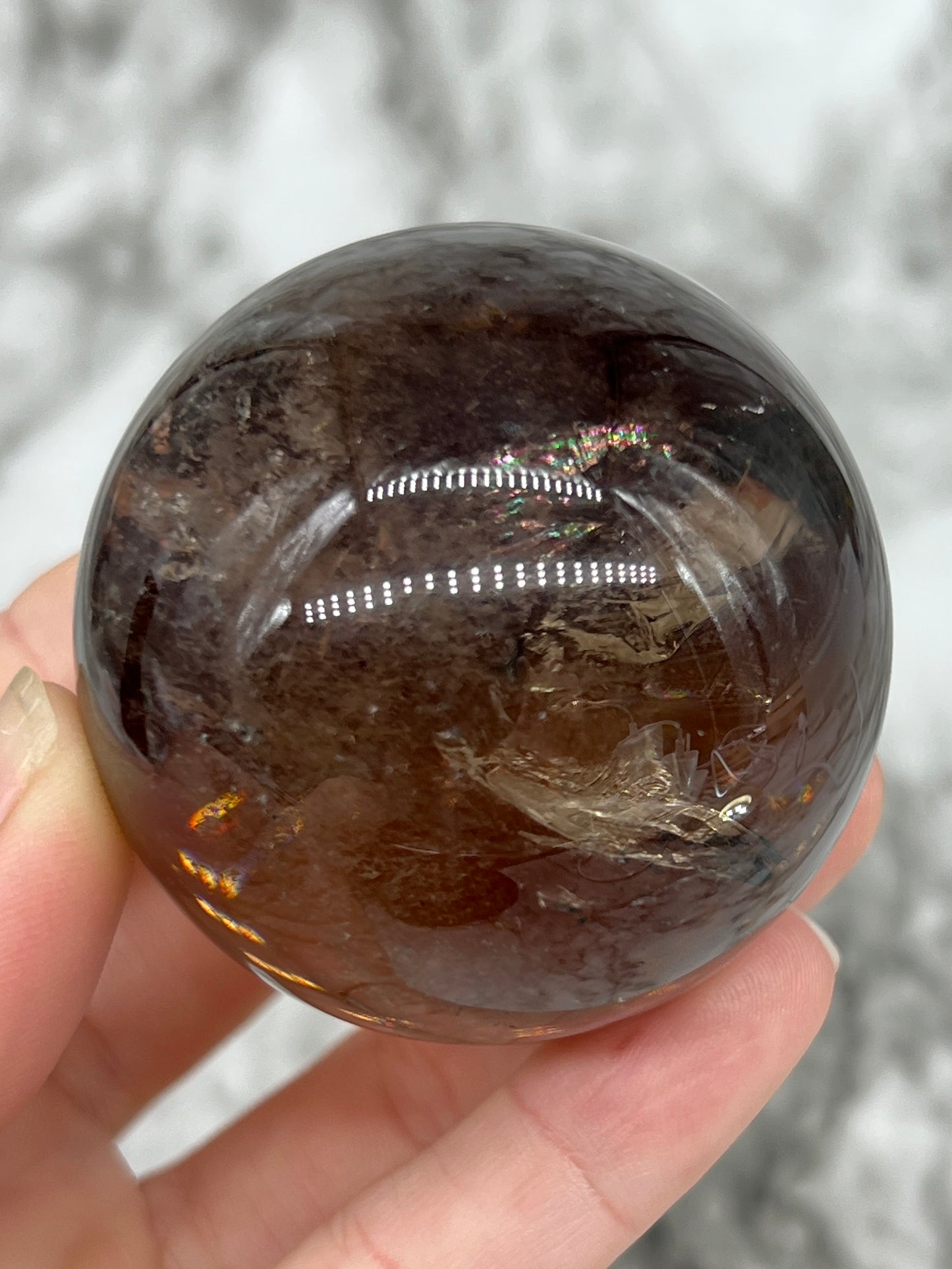 Smokey Quartz Sphere 🌈 Rainbow Inclusions