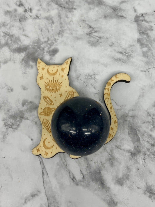 Wooden Cat Sphere Holder