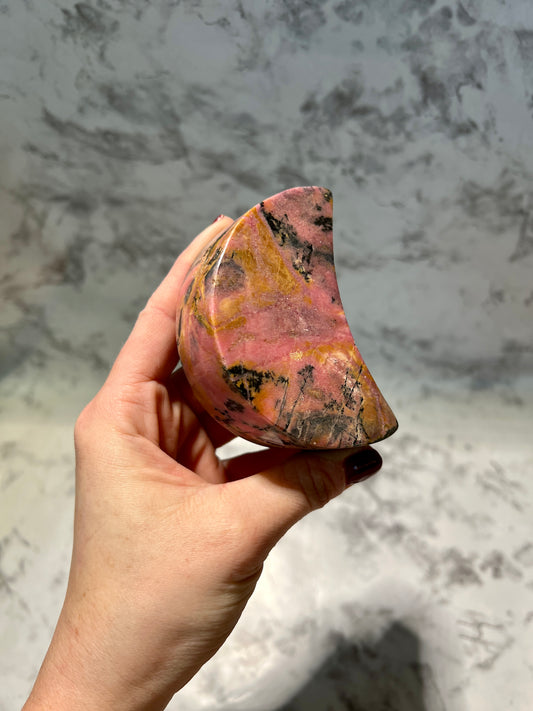 Rhodonite Moon Carving