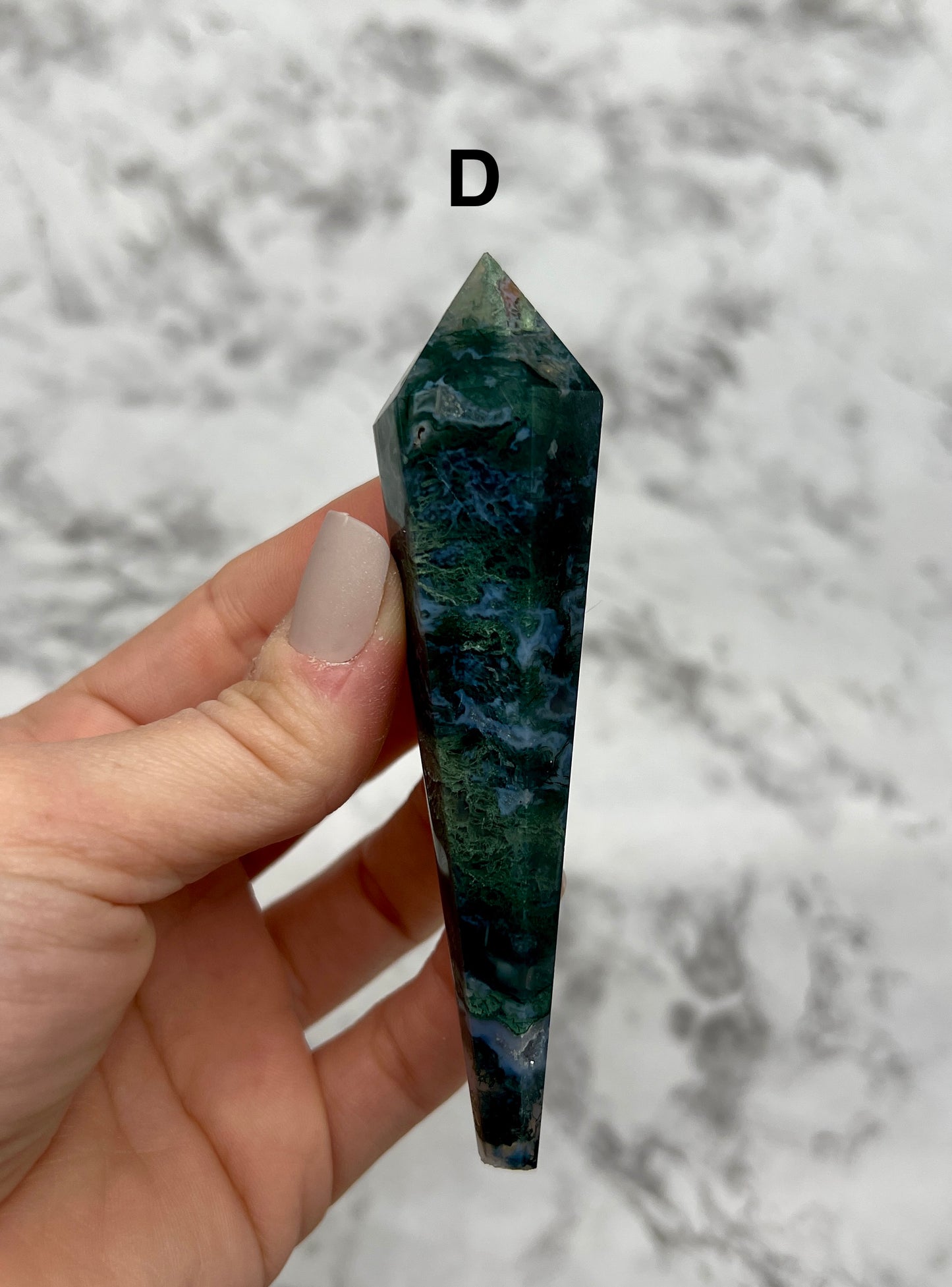 Moss Agate Scepter Carving