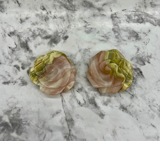 Pink Banded Onyx Rose Carving