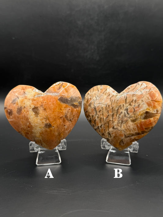 Orange Moonstone and Smokey Quartz Heart