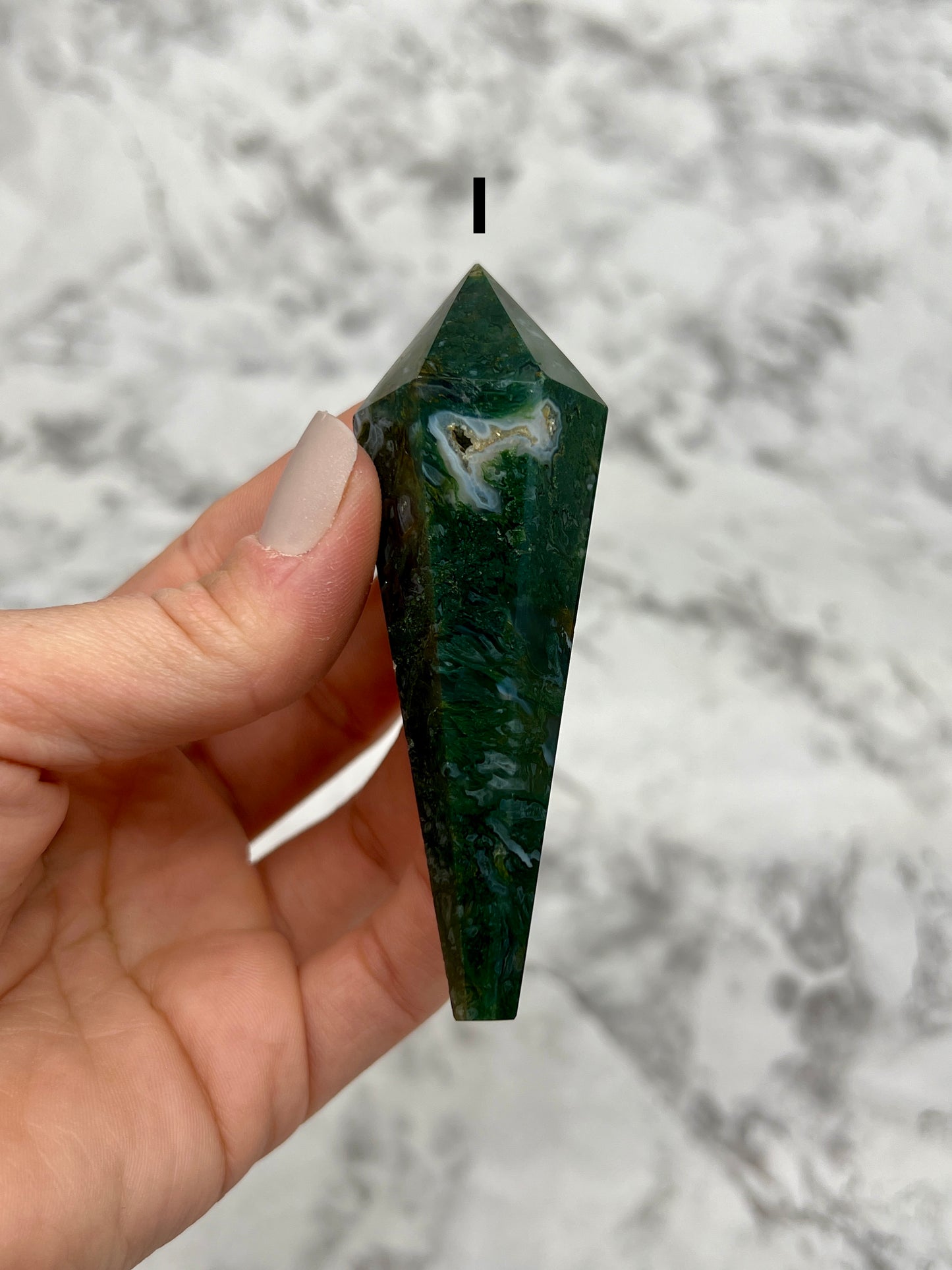 Moss Agate Scepter Carving