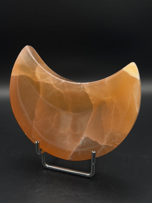Honey Calcite Moon Bowl / Carving