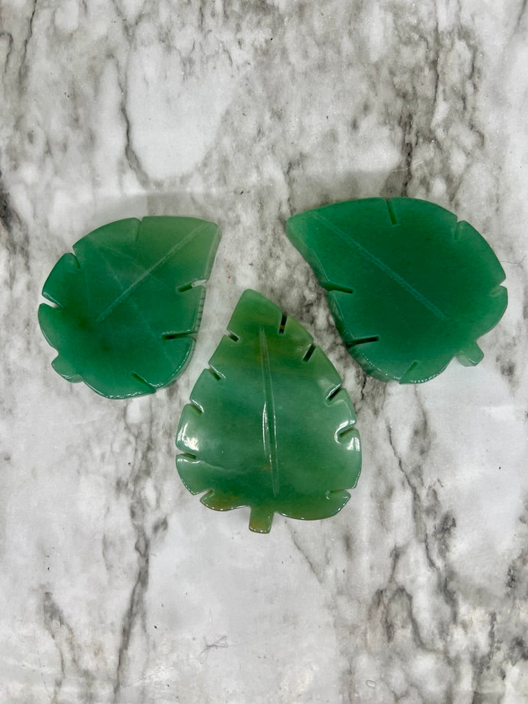 Green Aventurine Monstera Leaf Carving