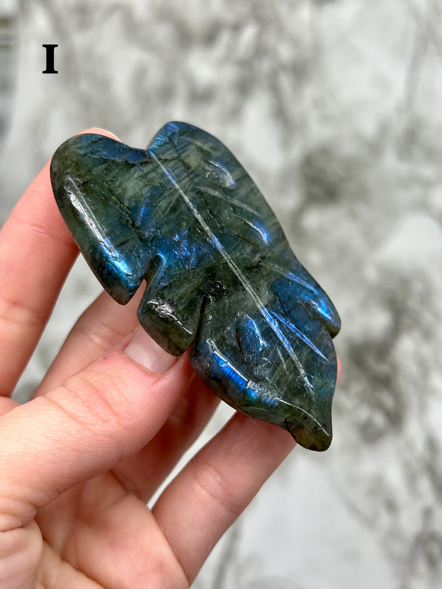 Labradorite Monstera Leaf Carving