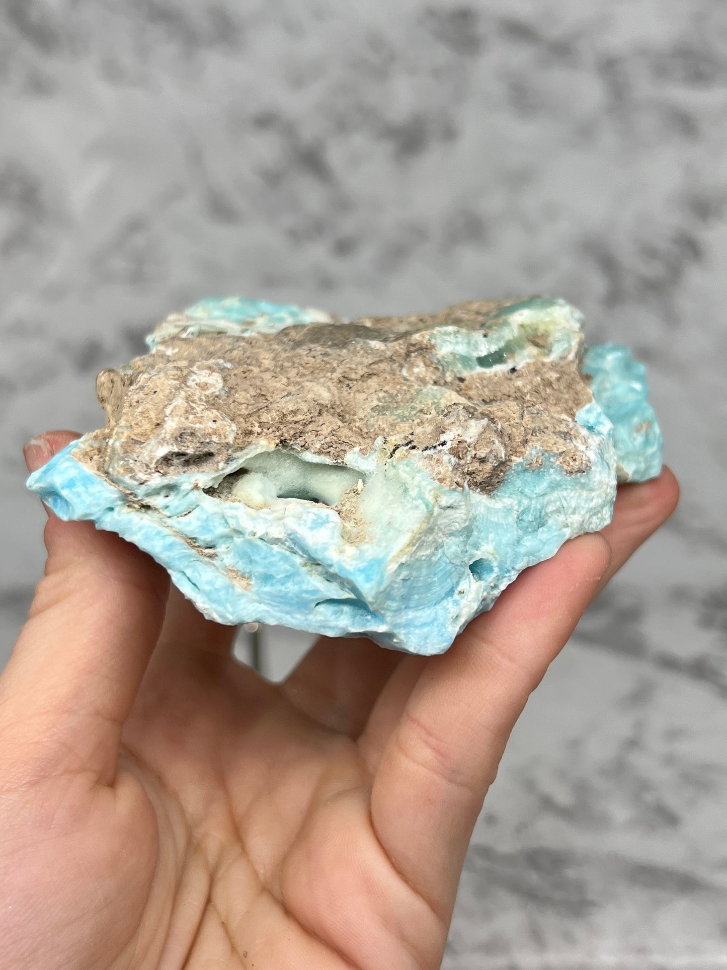 Blue Aragonite Specimen with Druzy Small Pockets