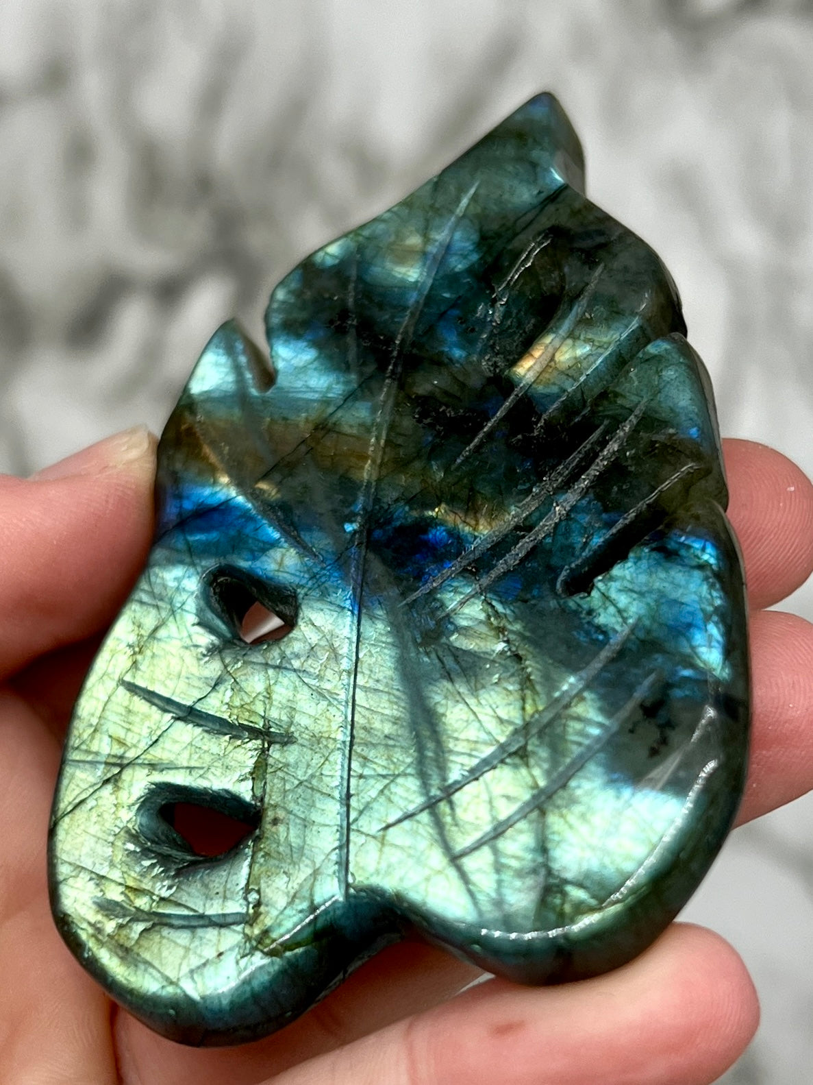 Labradorite Monstera Leaf Carving