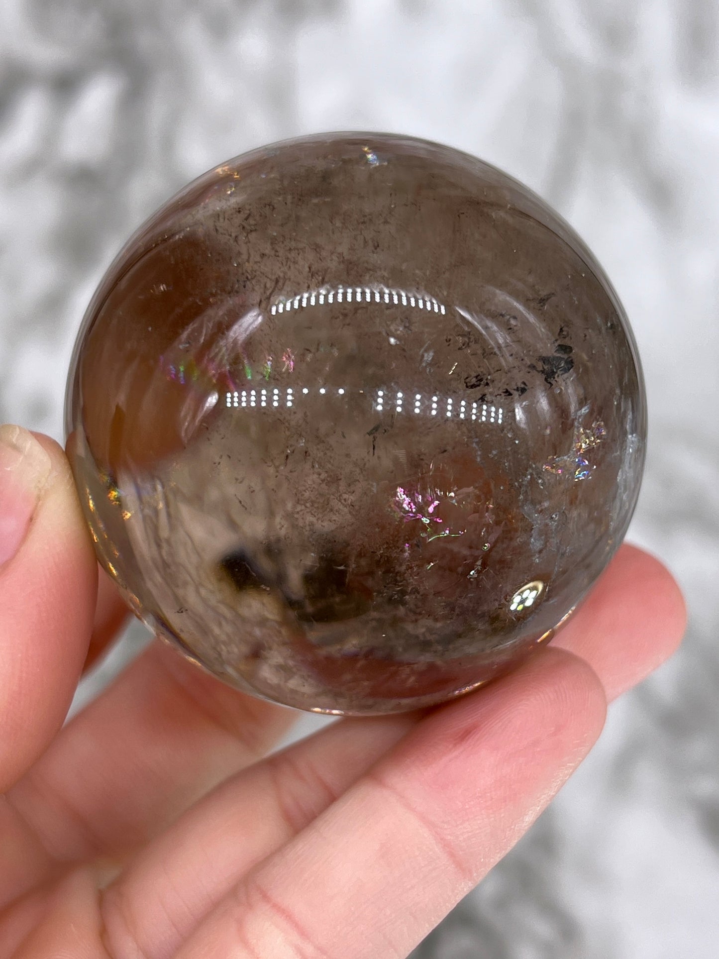 Smokey Quartz Sphere 🌈 Rainbow Inclusions