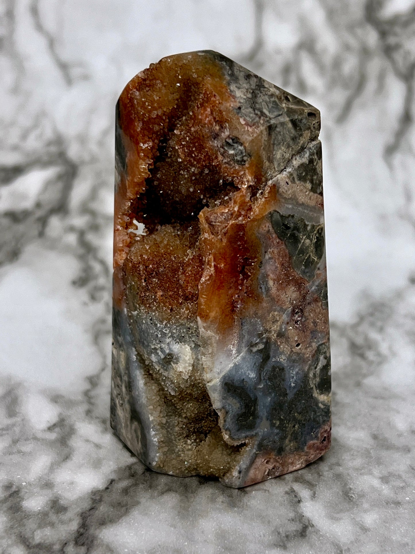 Red Druzy Sphalerite & Quartz Tower