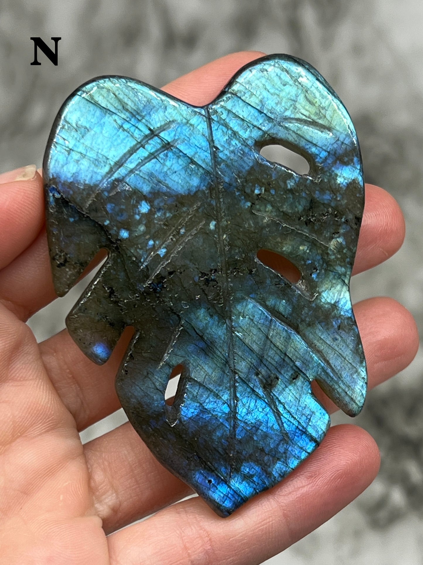 Labradorite Monstera Leaf Carving