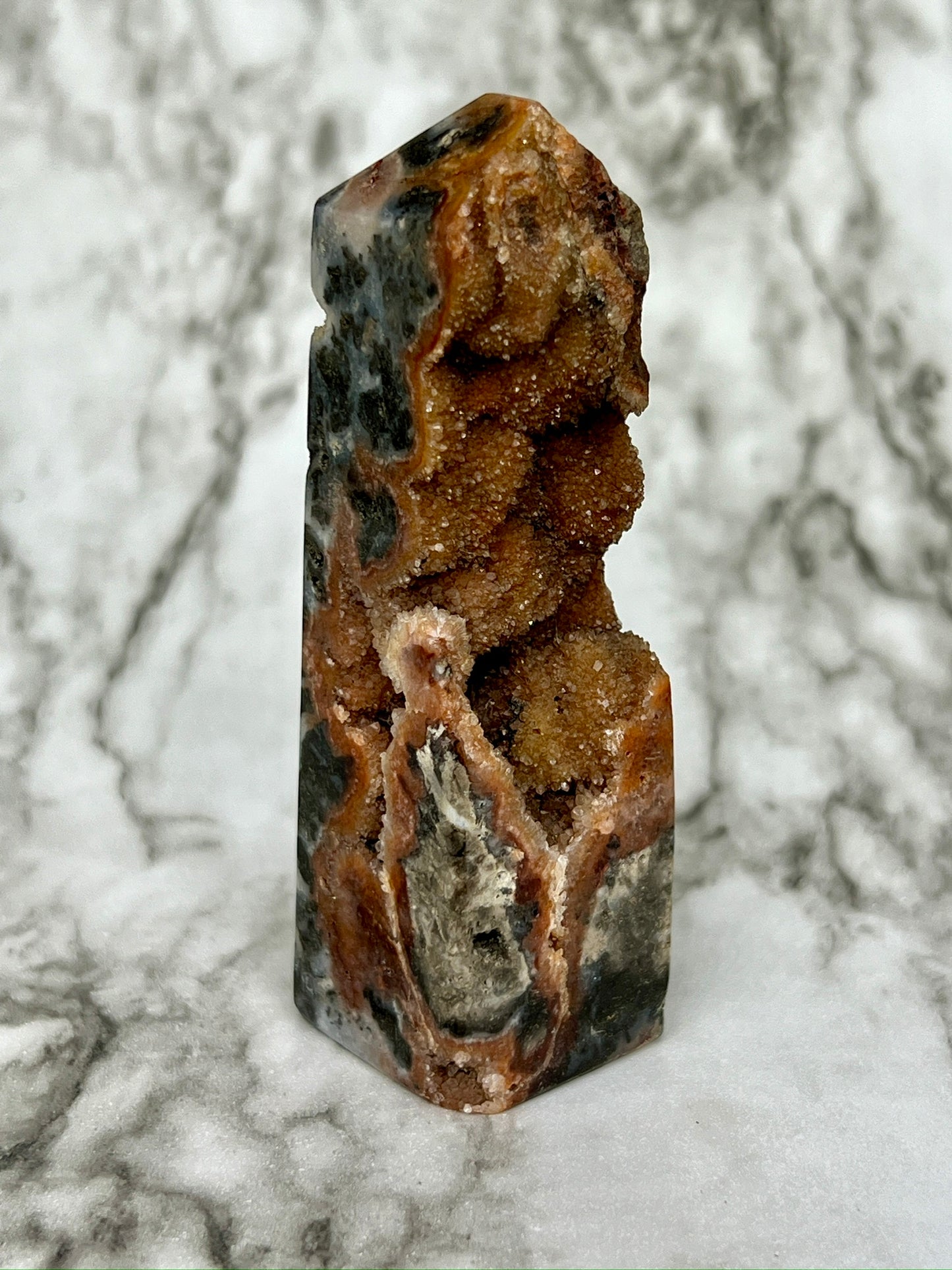 Red Druzy Sphalerite & Quartz Tower