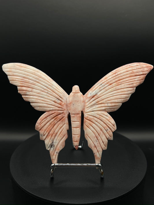 Strawberry Jasper Butterfly Carving