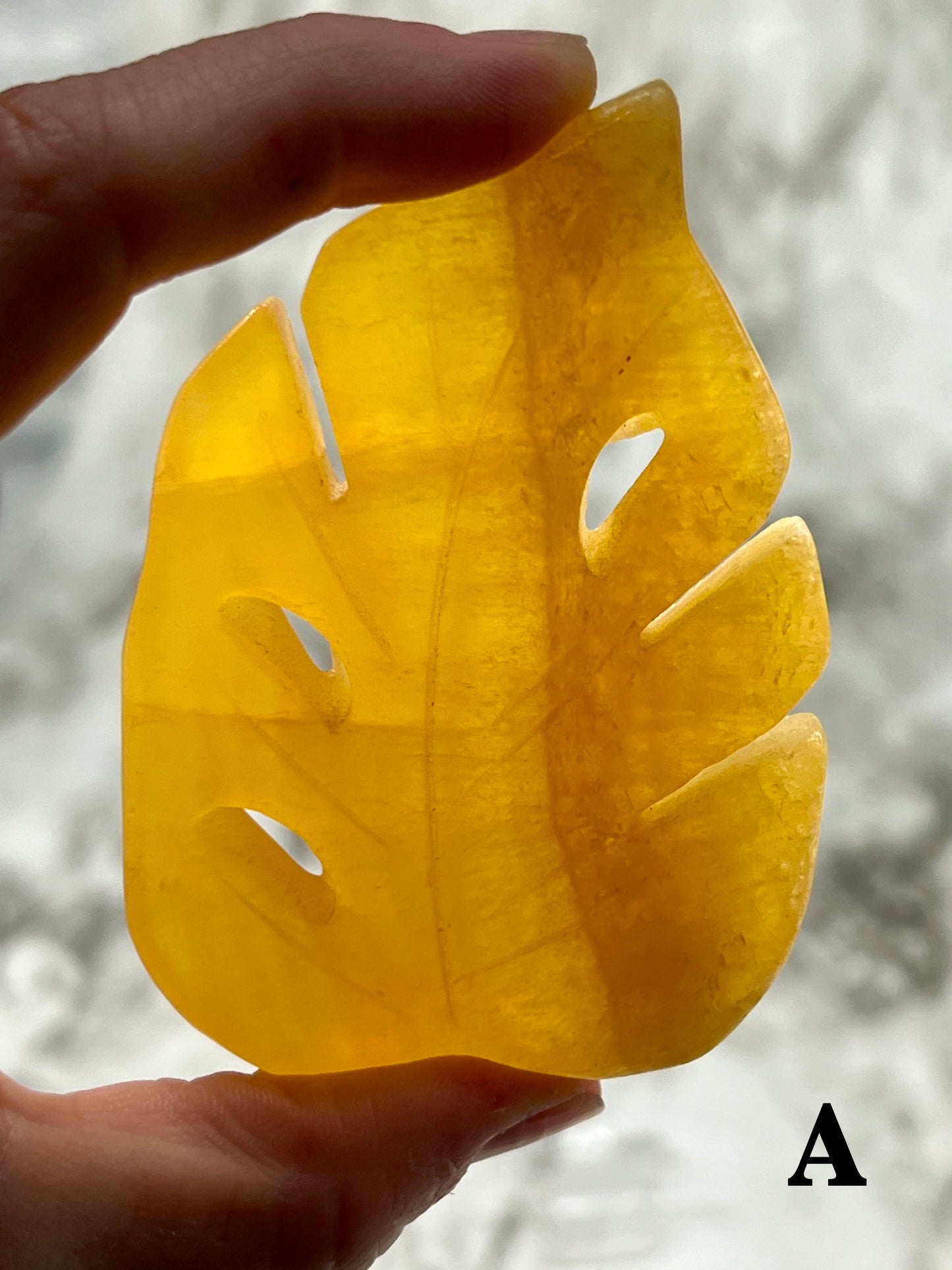 Yellow Calcite Monstera Leaf Carving